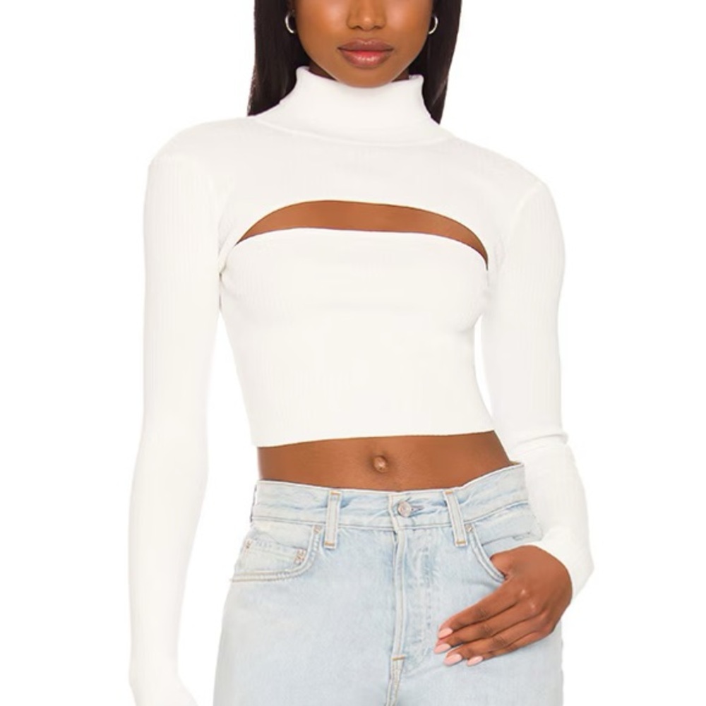 White Cutout Turtleneck Crop Top
